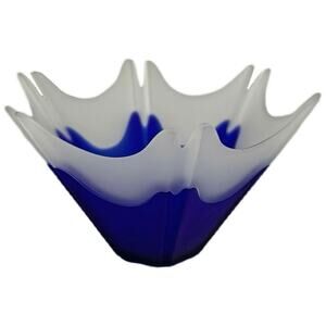 Vintage Retired Cobalt Blue White Frosted Glass Candle Holder Tealight Votive 45